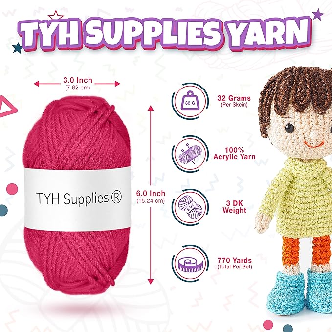 TYH Supplies 10 Acrylic Yarn Skeins SHK Collection | 700 Yards Soft DK Light Worsted Yarn for Knitting, Crocheting & Craft Projects – Crochet Kit for Beginners, Amigurumi, Small Gifts & Home Décor