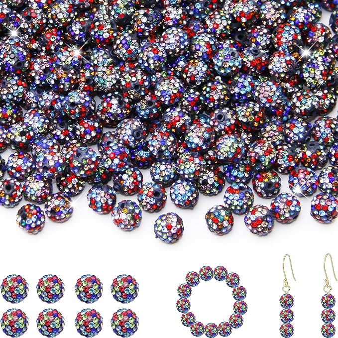 150 Pcs 10mm Rhinestone Beads for Jewelry Making, Black Color Shiny Round Shamballa Disco Baseball Necklace Beads Sparkle Crystal Clay Pave Rhinestones Bead for DIY Bracelet Earring Making Supplies