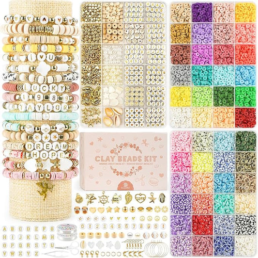 dowsabel clay beads 3 boxes bracelet making kit, 10800pcs beads for jewelry making, letter beads for friendship bracelets diy arts and crafts gifts for girls adults