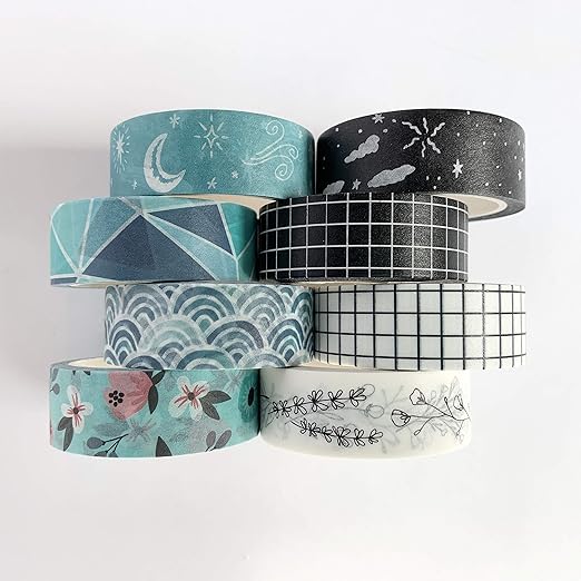 Washi Tape Set of 16 Rolls of 15 mm Wide Cute Decorative Washi Tape for Journaling, Scrapbook, Washy Crafts, Bullet Journals, Planners, DIY Décor, Craft Supplies For Adults & Kids (Serenity)