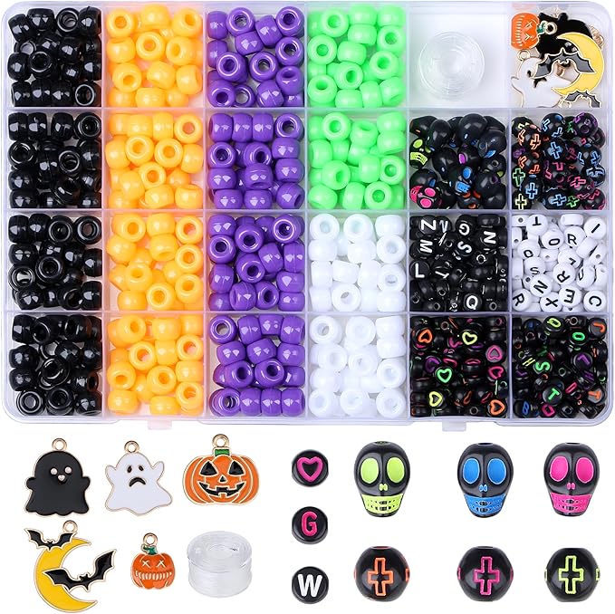 XIANNVXI 10Colours Halloween Pony Letter Beads Set Friendship Bracelet Making 640pcs Orange Purple Green White Letter Pony Beads Bulk