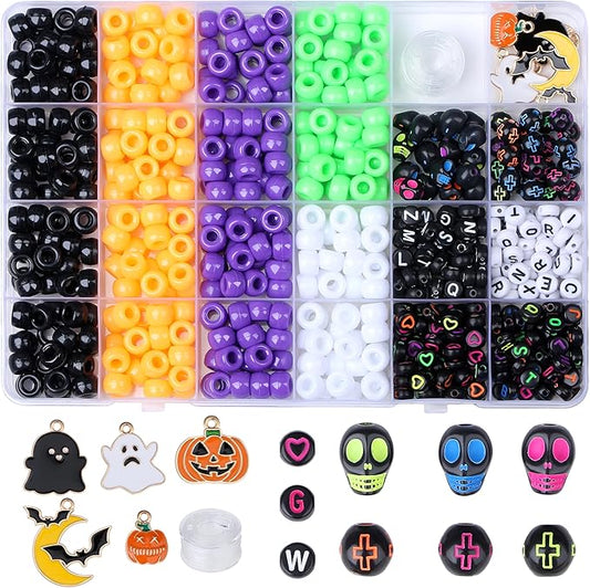 XIANNVXI 10Colours Halloween Pony Letter Beads Set Friendship Bracelet Making 640pcs Orange Purple Green White Letter Pony Beads Bulk