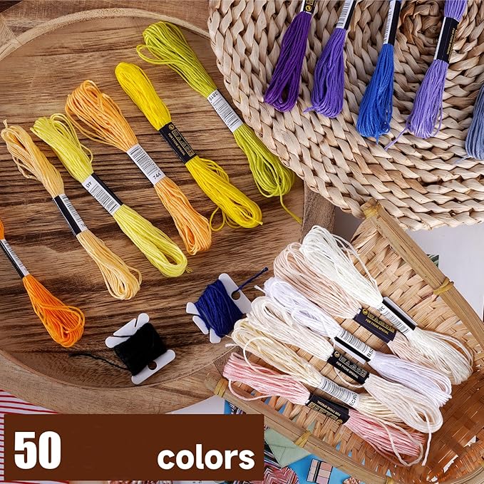 Cross Stitch Threads, 20 Bobbins，50 Bundle Rainbow Embroidery Thread,Bracelet Yarn, Embroidery Thread,Rainbow Thread for Embroidery