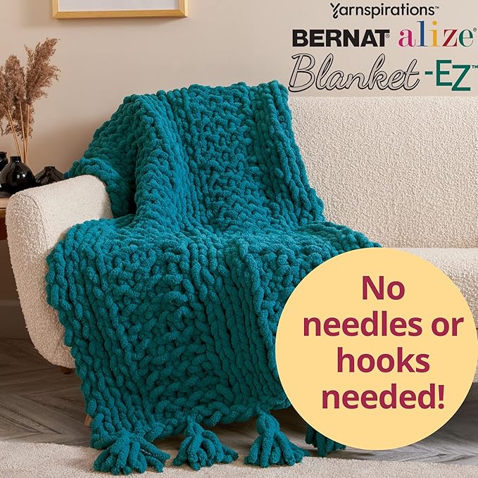 Bernat Alize Blanket-EZ Super Soft Looped Yarn for Beginners, Hand Knitting- No Needles or Hooks Needed, Black, 2 Pack
