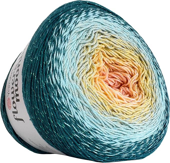 YarnArt Flowers Moonlight – Gradient Cotton Acrylic Yarn with Metallic Lurex, 9.17oz (250g), 1093 Yards – Shiny, Multicolor Cake Yarn for Crochet, Knitting, Shawls & DIY Projects (3270)