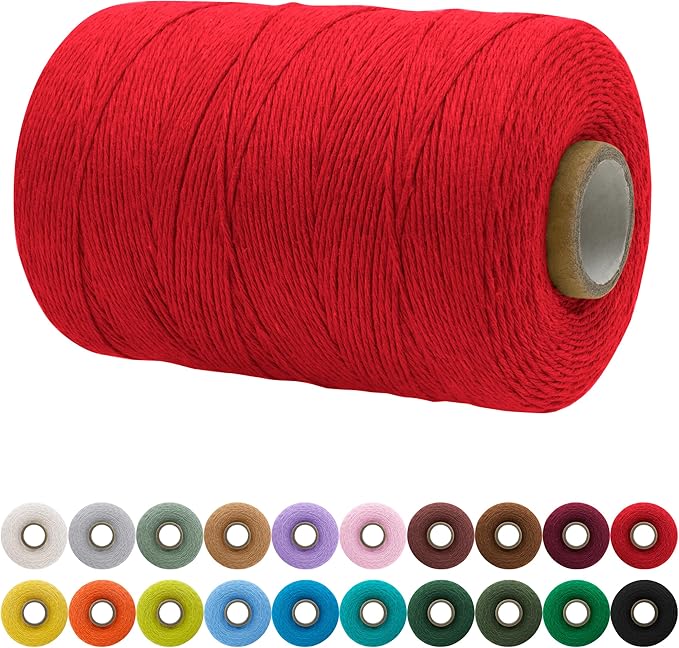JeogYong Single Strand Macrame Cord 1mm x 426 Yards (1279 Feet) Soft Cotton Rope Macrame Yarn 1 mm Macrame Cord, Macrame Supplies for Crafts Wall Hangings Plant Hangers Decorations (Red)
