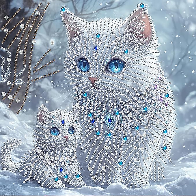 SKRYUIE DIY Diamond Art Kits for Adults Cat Special Shape - 5D Diamond Painting Kits for Adults Animal - Crystal Embroidery Cross Stitch - Craft for Wall & Office Decor 12 x 12 Inch c13