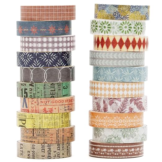 YUBBAEX 20 Rolls Basic Patterns Washi Tape Set Skinny Masking Creative Decorative Tapes, Designer's Selection (Collection 4-Romance)
