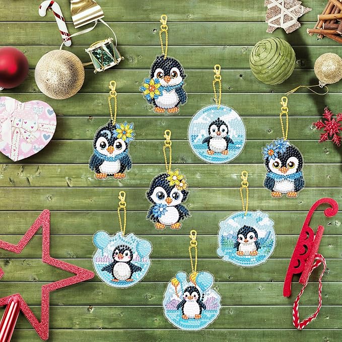 Diamond Painting Keychains Kits, Double Sided Diamond Art Keyrings for Adults, DIY Art Key Rings Ornaments Kits