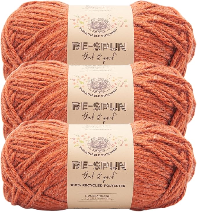 Lion Brand Yarn, Re-Spun Thick & Quick Super Bulky Yarn for Knitting, Crochet, and Crafts, Cinnamon Stick, 3 Pack, Soft Fiber for Chunky Blankets, Bulky Throws, and Cozy Sweaters