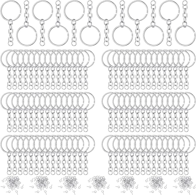 Hotop 360 Pcs Key Rings for Crafts Keychain Making Kit Including 90 Open Jump Rings Connectors, 180 Small Screw Eye Pins Hooks Bulk for DIY Keychain Supplies Crafts Jewelry Making(25 mm,Silver)