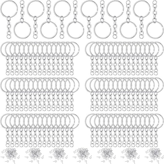 Hotop 360 Pcs Key Rings for Crafts Keychain Making Kit Including 90 Open Jump Rings Connectors, 180 Small Screw Eye Pins Hooks Bulk for DIY Keychain Supplies Crafts Jewelry Making(25 mm,Silver)