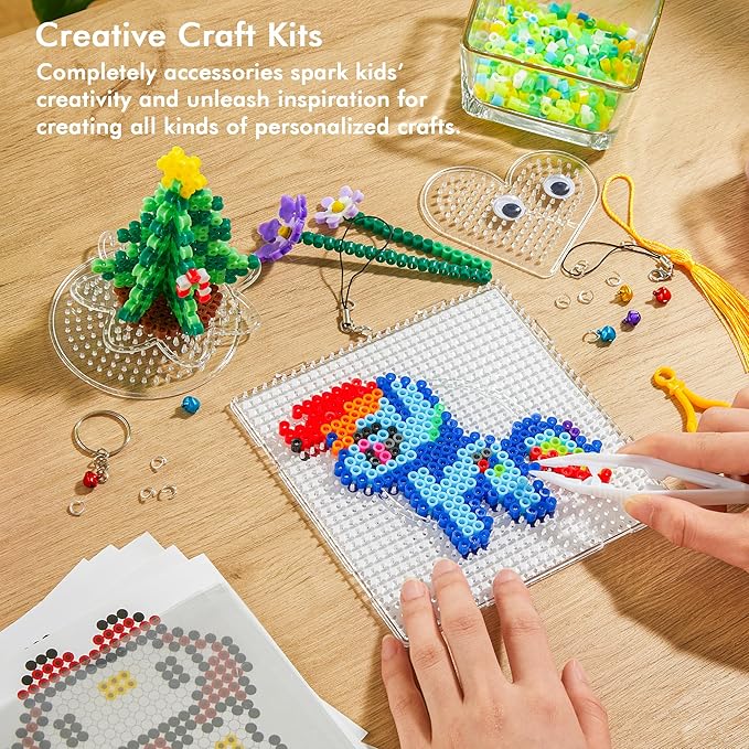 inscraft 30,000 fuse beads kit-30 individual packs of iron beads set with 3 pegboards, 5 ironing paper, 10 patterns, gifts for birthday christmas, multicolor 5mm melty beads bulk refill kit