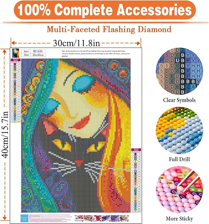 igoodom Diamond Art Kits for Adults, Black Cat Diamond Painting Kit, Full Drill Round Diamond Art Kits, DIY Gem Art and Crafts for Home Wall Decor Gift 12x16inch