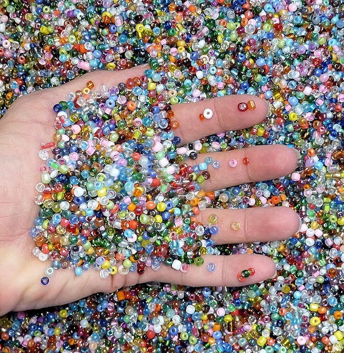 Assorted Loose Beads, Craft, Bracelet DIY, Beading Kit, Multi Colored Bulk Lot of 4mm 6/0 Seed Beads, Jewelry Making Kit (1 1/2 Pounds Assorted Beads (Double Pack))