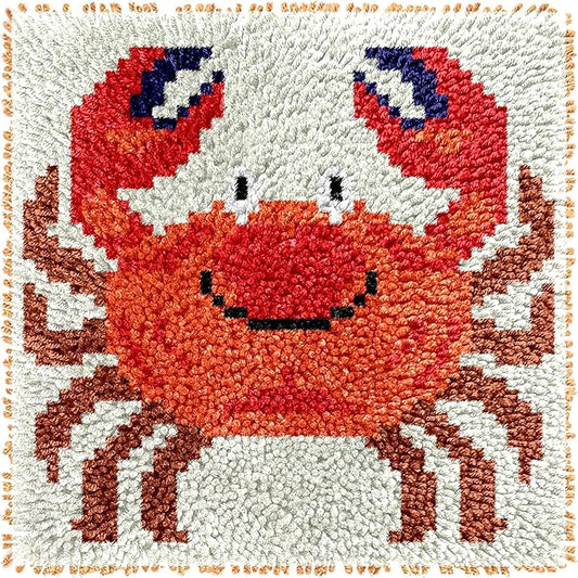 Generic Cartoon Red Crab Latch Hook Rug Kit for KBeginner Easy Little Mat with Printed Canvas DIY Hook Making Crochet Yarn Craft Tapestry for Decoration and Gift 12x12inch, As Main Picture