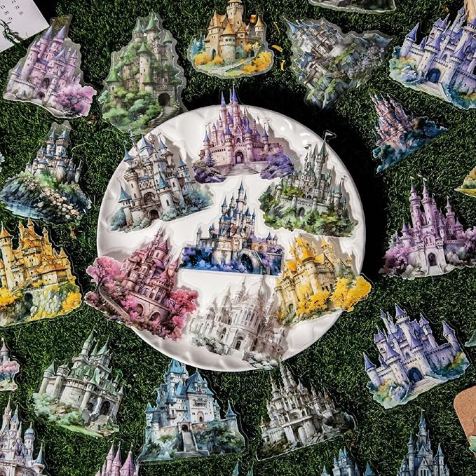 80 Pieces Aesthetic Gothic Magic Castle PET Sticker Set, 4 Pack Fantasy Castle Stickers for Scrapbooking, Journaling, Waterproof DIY Crafts, and Junk Journal Supplies
