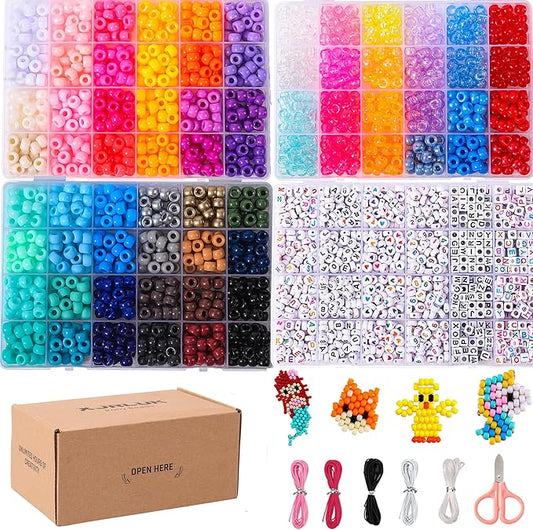 XJRLUK Pony Bead Bracelet Making Kit, 72 Colors 6x9mm Craft Kit for Friendship Jewelry, Rainbow Bulk With Letter Beads for Girls and Kids Age 5+ DIY Crafts Gifts Jewelry Toys