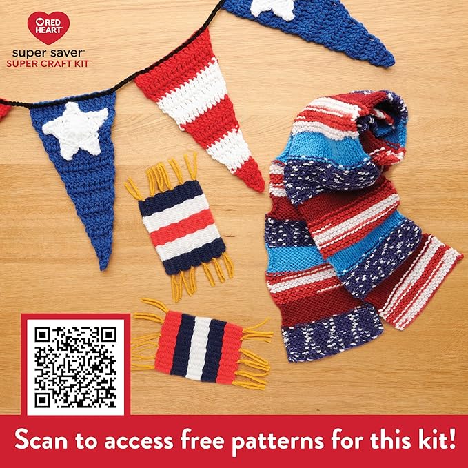 Red Heart Super Saver Yarn Super Craft Kit America, with 12 Pack of 50g/1.7 oz. 4 Medium Worsted Yarn for Knitting & Crocheting, 12 Colors, Perfect for Chunky Sweaters, Blankets, Amigurumi