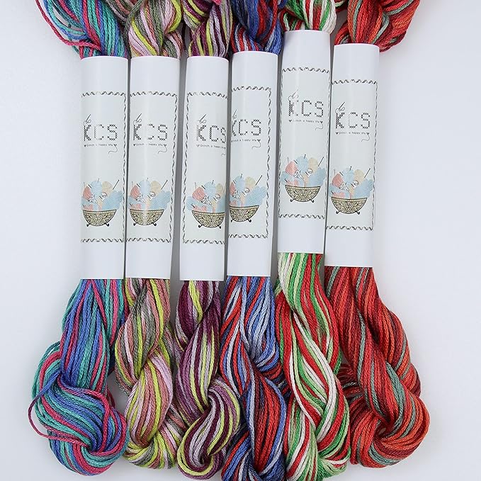 KCS Big skeins of 25 Meters Size 25 Color Variegated Cross Stitch Stranded Threads,6 skeins,06