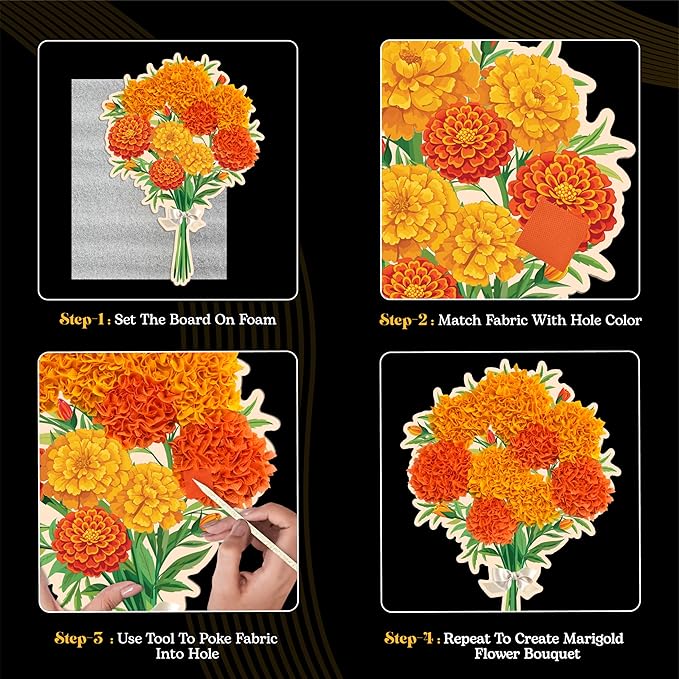 Unwynd Poke Art Marigold Flower Bouquet, Mess-Free Arts and Crafts for Adults, Teen Craft Kits, Thoughtful Easter Gifts for Women and Men