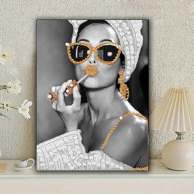 KUFWKEY Woman Diamond Art Kit for Beginners,Partial Diamond Painting Kits for Adults,5D Special Shape Diamond Art Painting,DIY Diamond dots,Mosaic Crafts for Adults,Bathroom Decor,11.81x15.7 inch