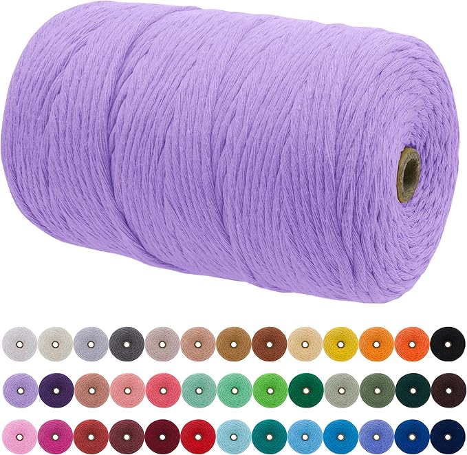 JeogYong Single Strand Macrame Cord 3mm x 218 Yards (656 Feet) Soft Cotton Rope Macrame Yarn 3 mm Macrame Cord, Macrame Supplies for Crafts Wall Hangings Plant Hangers Decorations (Light Purple)