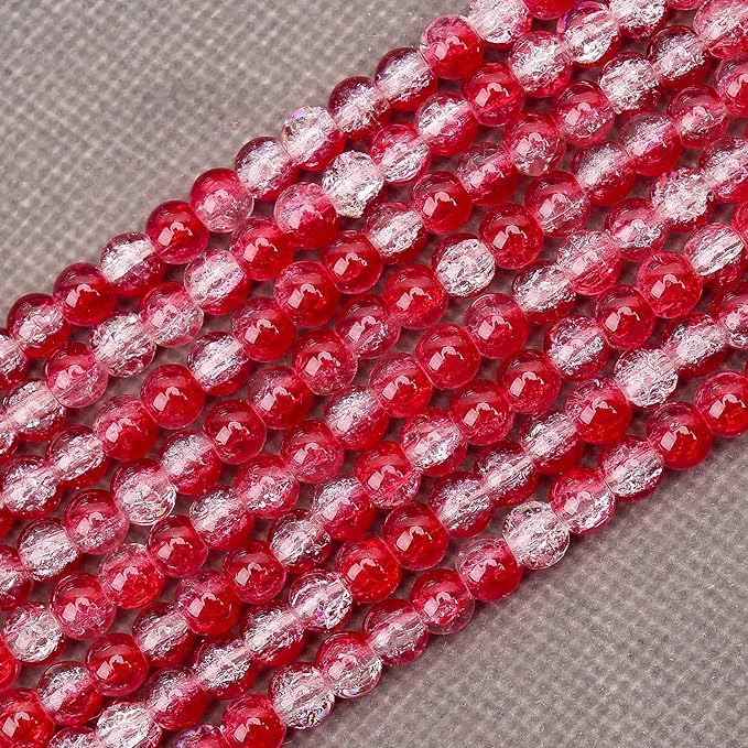 300PCs 6mm Red Crackle Glass Beads Bulk, Round Smooth Hole Glass Crystal Beads for Jewelry Making, DIY Bracelets, Necklaces, Bag Charms, Keychains and Craft Projects