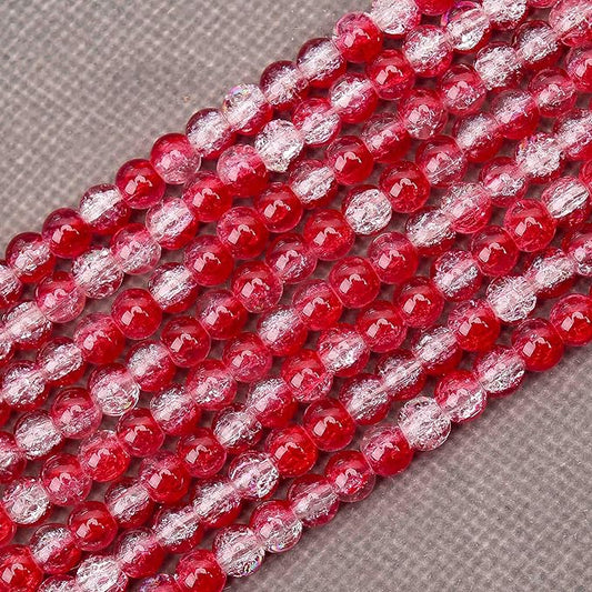 300PCs 6mm Red Crackle Glass Beads Bulk, Round Smooth Hole Glass Crystal Beads for Jewelry Making, DIY Bracelets, Necklaces, Bag Charms, Keychains and Craft Projects