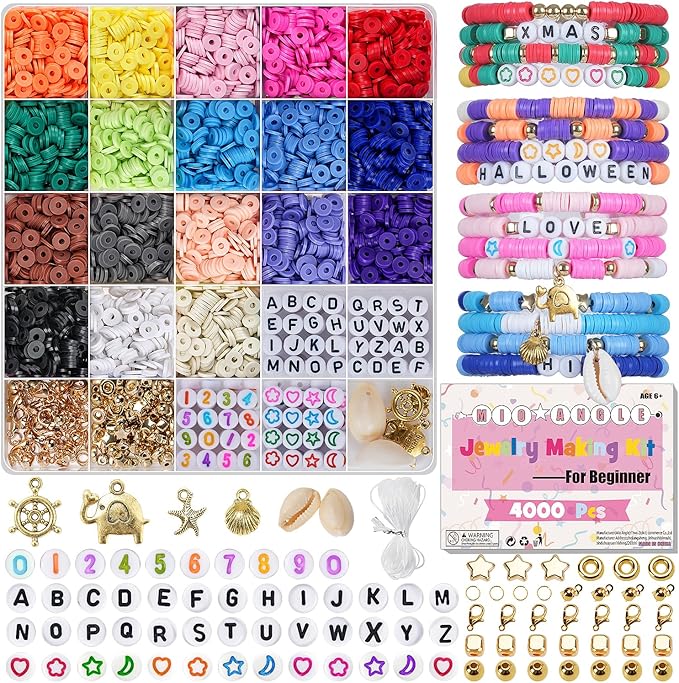 Mio Angle Bracelet Making Kit Toys for Girls Kids Charms Kit 18 Colors Clay Beads Friendship Jewelry Making Letter Beads DIY Crafts Teen Girl Gifts Toys for Ages 6 7 8 9 10 11 12