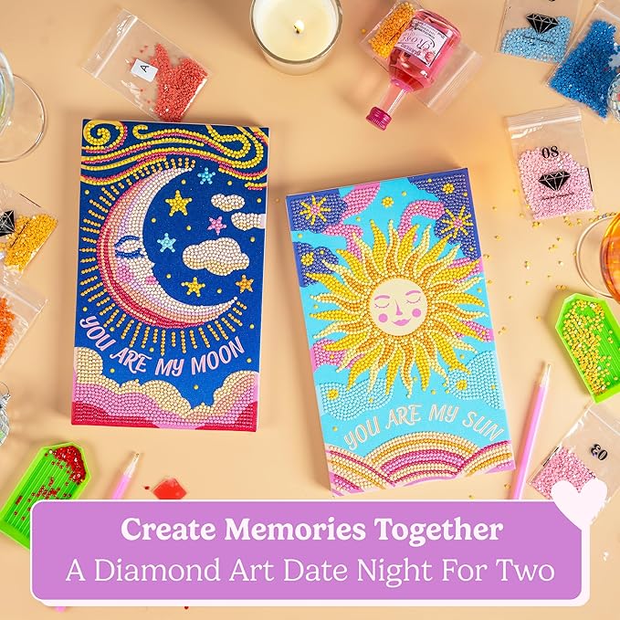 HOUSE OF PARTY Diamond Art Kits for Adults - Date Night Diamond Art Paintings, Relaxing Craft Kits with Conversation Cards, Playlist & Wood Frame for Beginners, Fun DIY Gifts for Couples
