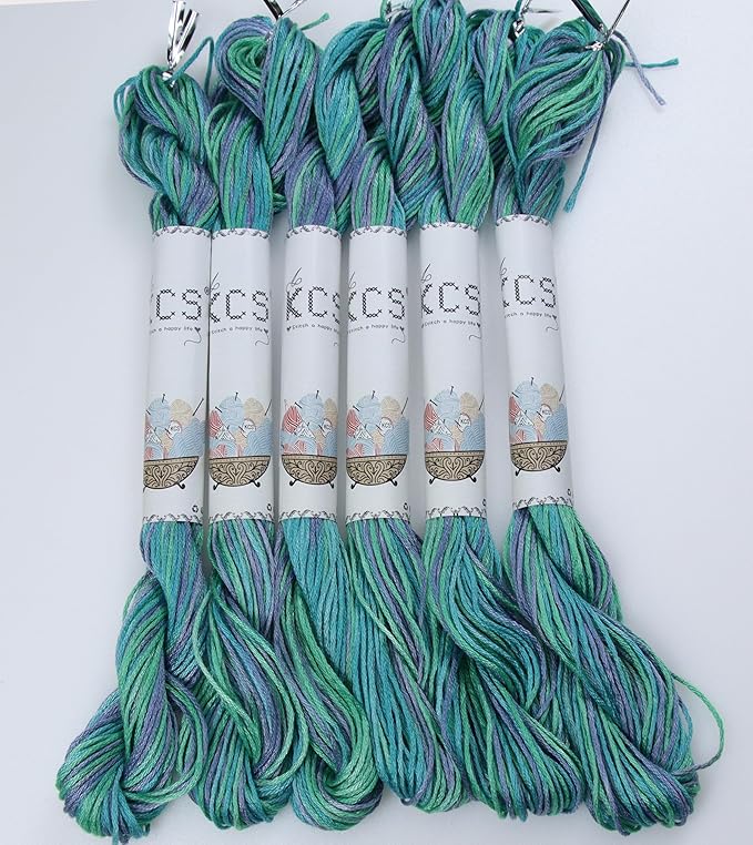 KCS Big skeins of 25 Meters Size 25 Color Variegated Cross Stitch Stranded Threads,6 skeins,4030