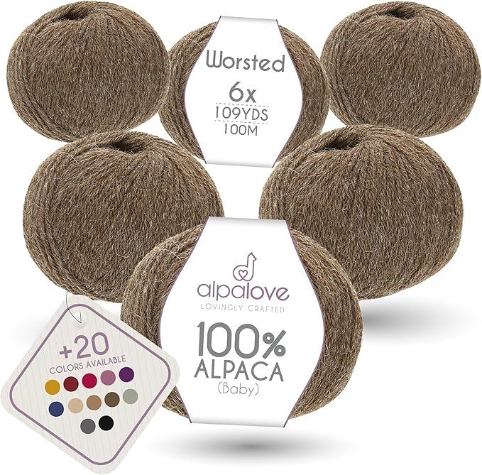 Worsted Set (6 x 1.75 oz) Super Soft Baby Alpaca Knitting Yarn Brown 656 Yards