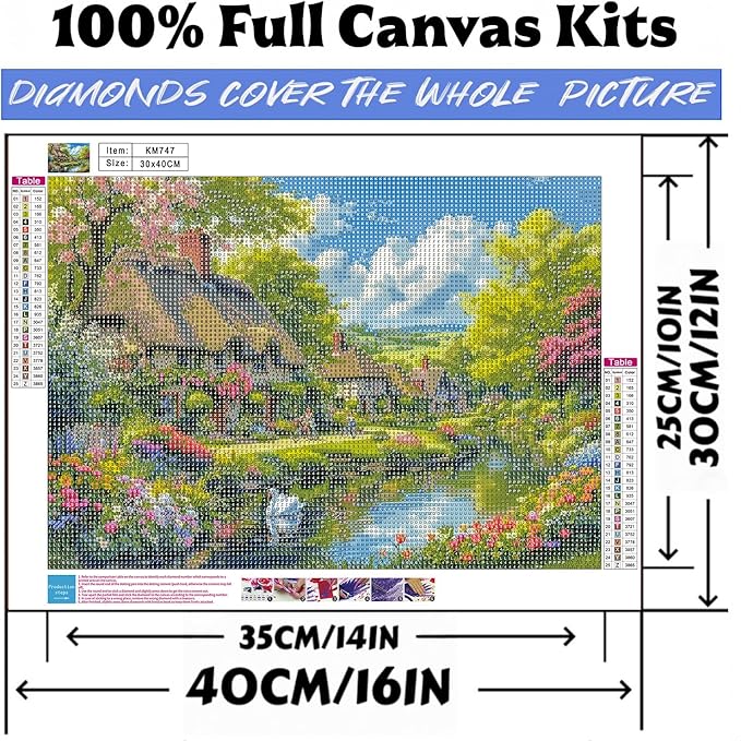 Diamond Art Kits for Adults Landscape, DIY 5D Diamond Painting Kit for Beginners, Spring Full Round Drill Gem Art Dots for Adults, Diamond Dots Paintings Crafts Home Wall Decor 12X16 Inch