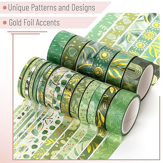 Mr. Pen- Washi Tape Set, 21 Rolls, Greenery Summer Design, Decorative Tapes With Tape Measure for Journaling, Scrapbooking, and Crafts