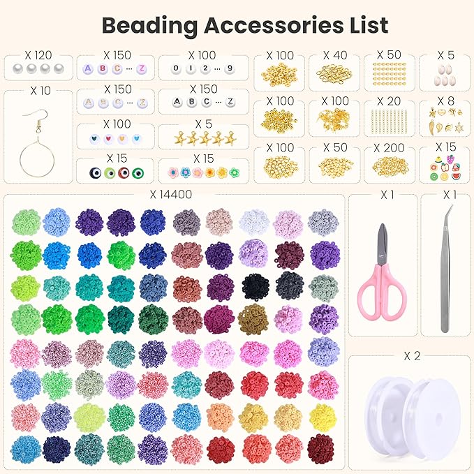 Tilhumt Clay Beads Bracelet Making Kit for Adult, 16000 Pcs 96 Colors Preppy Flat Polymer Clay Beads for Friendship Jewelry Making Polymer Heishi Bead with Charms Kit, Gifts for Art and Craft Lovers