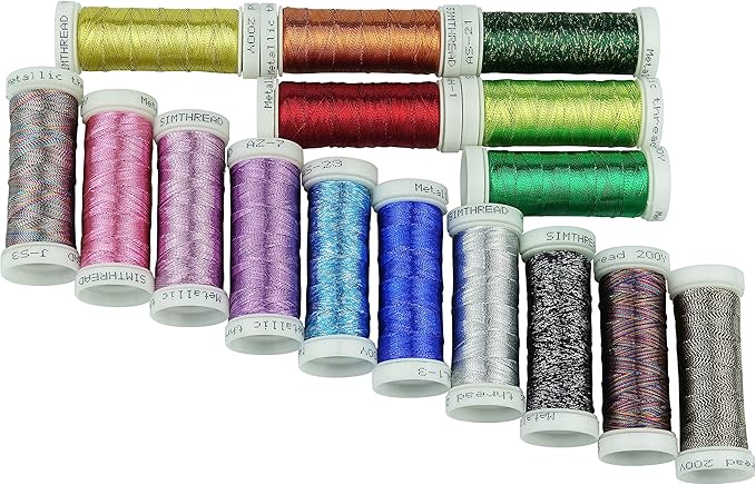 Simthreads Metallic Embroidery Thread 200 Yards Ea for French Embroidery or Machine Embroidery for Janome Brother Pfaff Babylock Singer Bernina Husqvaran & Most Home Embroidery Machines (32 Colors)