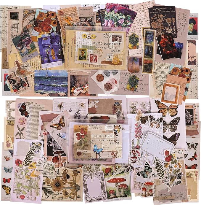 Scrapbook Supplies Pack (400 Pieces) for Art Journaling Bullet Junk Journal Supplies Planners DIY Vintage Stickers Craft Kits Notebook Collage Album Aesthetic Picture Frames (Nature&Art)