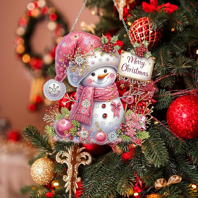 Diamond Art Hanging Kit for Adult,Special Shaped Rhinestone,DIY Acrylic Diamond Art Painting Window Pendants Home Garden Wall Hanging Kits Hanging Ornament,Double Sided. (Christmas Snowman-2)