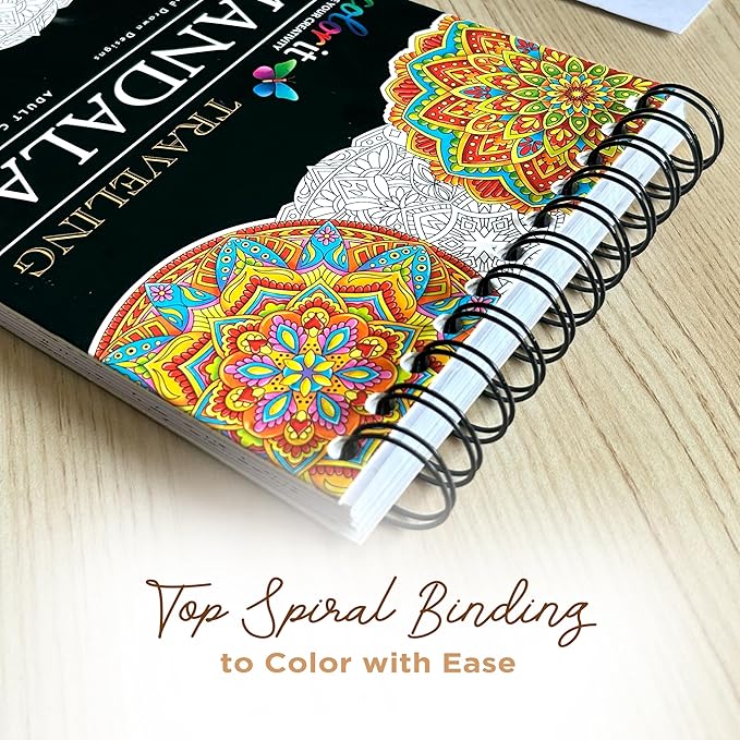 Traveling Mandalas Adult Coloring Book - Features 30 Original Hand Drawn Designs Printed on Artist Quality Paper, Hardback Covers, Spiral Binding, Perforated Pages, Bonus Blotter