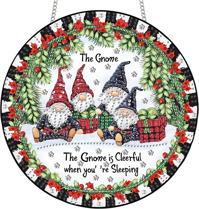 Reofrey Hanging Diamond Art Kits for Adults - 8x8 Inch Christmas Gnome Acrylic Board Double Sided Pattern Diamond Art Suncatcher Pendant, Crystal Art for Home Wall or Window Decoration Handmade Gift