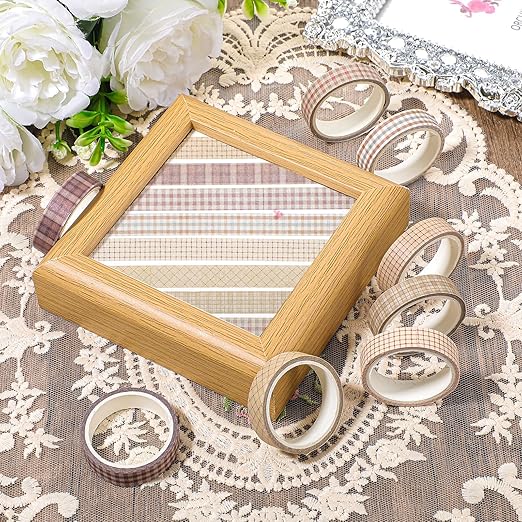 8 Rolls Flowers Arts Adhesive Tapes,Sakura Washi Tape Charming Vintage Washi Tape Set Thin Retro Decorative Masking Tapes for Journals Scrapbooking DIY Crafts Planners Gift Wrapping(Lattice)