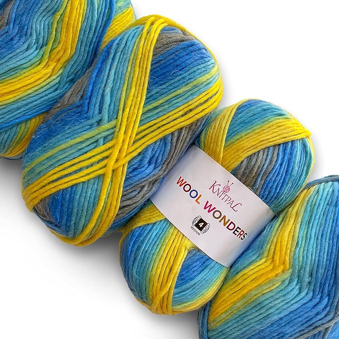 Wool Wonders Yarn for Crocheting, 4-Pack (640Yds / 400G), Free Patterns - Wool Yarn for Knitting - Aran/Heavy #4 Medium Worsted Weight - Blue Skies