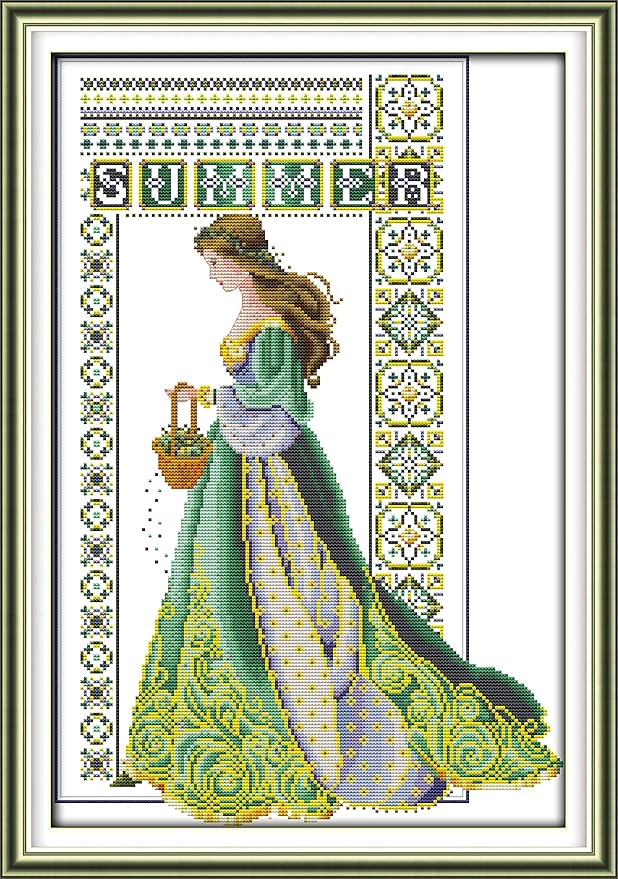 CaptainCrafts Cross Stitch Counted Cross Stitch Kits Unstamped White Cloth Embroidery Kit Needlecrafts (Summer Angel, No Preprint Counted 14CT)