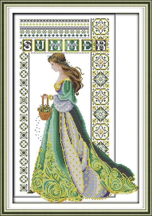 CaptainCrafts Cross Stitch Counted Cross Stitch Kits Unstamped White Cloth Embroidery Kit Needlecrafts (Summer Angel, No Preprint Counted 14CT)