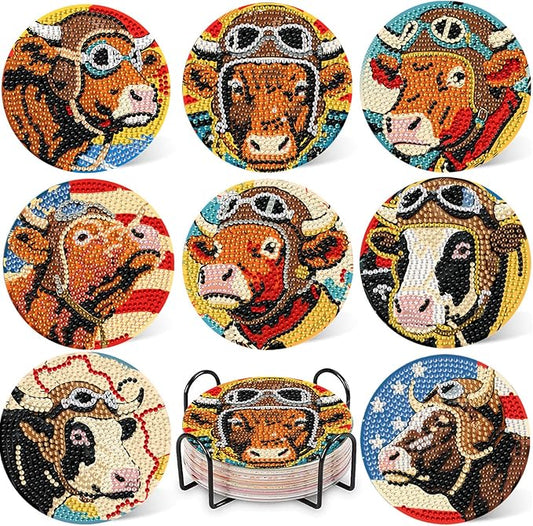 8 Pcs Pilot Diamond Art Coaster Kits with Holder,Diamond Painting Coasters for Adults Beginners,Home Decor Abstract,Fun Gifts for Women