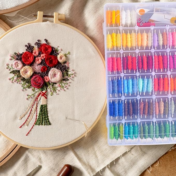 Peirich Embroidery Floss Cross Stitch Supplies, Friendship Bracelets String Kit Embroidery Floss Kit Cross Stitch Kits with Organizer Sewing Boxes Cross Stitch Tools - Gift for Christmas Birthday