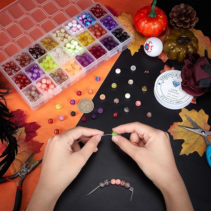 PH PandaHall 720pcs 8mm Glass Beads 24 Style Orange Crystal Bracelet Beads Loose Bead Spacers for Friendship Bracelet Earring Jewelry Making Fall Christmas Tree Ornament Halloween Decoration