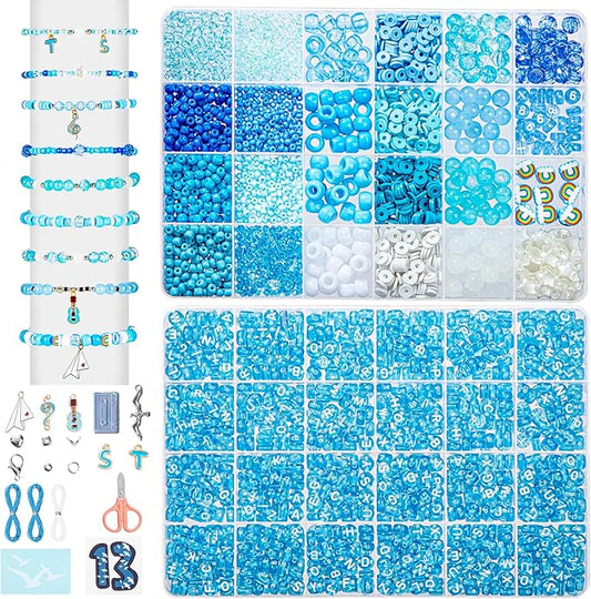 Goldwise 1989 Era Inspired Friendship Bracelet Making Kit for Fans – 2 Boxes DIY Beads and Charms Set with Blue-Themed Seed, Glass, Crystal, and Pearl Beads for Gifts, Crafting, and Music Memories