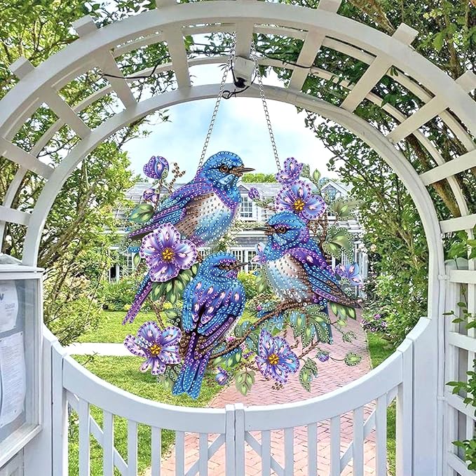 Wergund 5D DIY Bird Diamond Art Hanging Kits, Hanging Diamond Art Flower, Acrylic Special Shaped Rhinestone, Window Hanging Pendants for Home Wall Garden Front Door Outdoor Decor Gift(Bird)